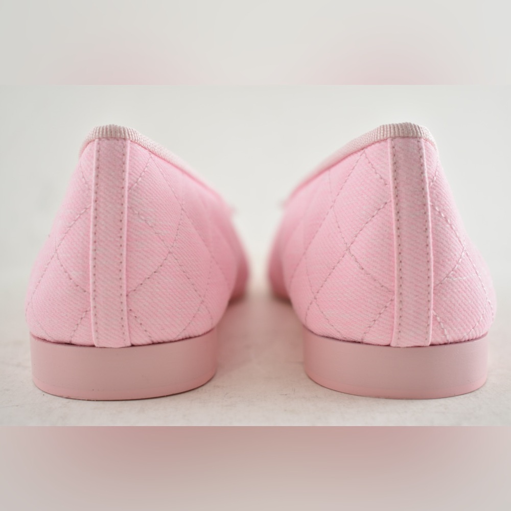 Chanel 26P Light Pink Denim Quilted CC Logo Bow Tie Ballet Ballerina Flat 39 - Picture 15 of 16